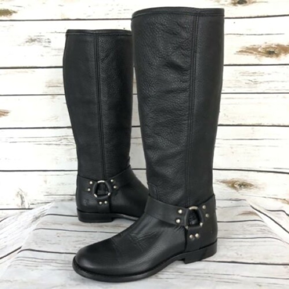 FRYE womens Phillip harness black riding boots